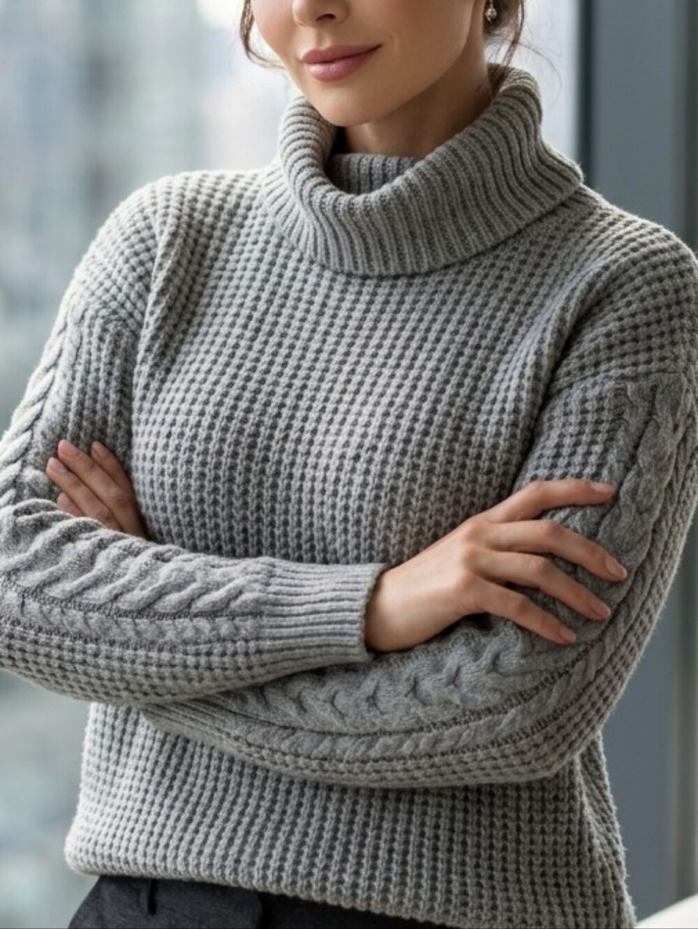 Women's Michael Kors Gray Fisherman Cabincore Cable Knit Turtleneck Sweater L